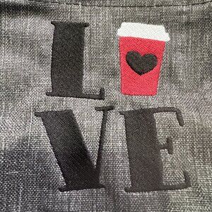 NWT Thirty one Littles Carry All Caddy in Charcoal, Love Coffee embroidery